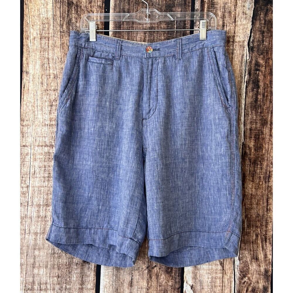Washed Stoned & Beaten Blue Linen Shorts Men’s 32